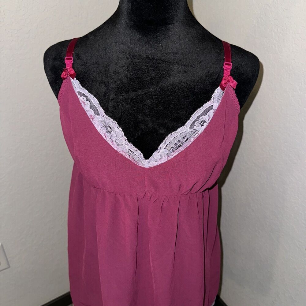 Simple Pleasures Tank Top Women's XL Pink Lined Classic V-Neck Lace Trim Sleep - Picture 3 of 6